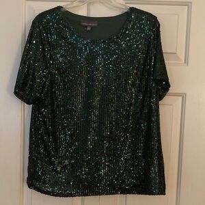Chico's Emerald Sequin Short Sleeve Tee